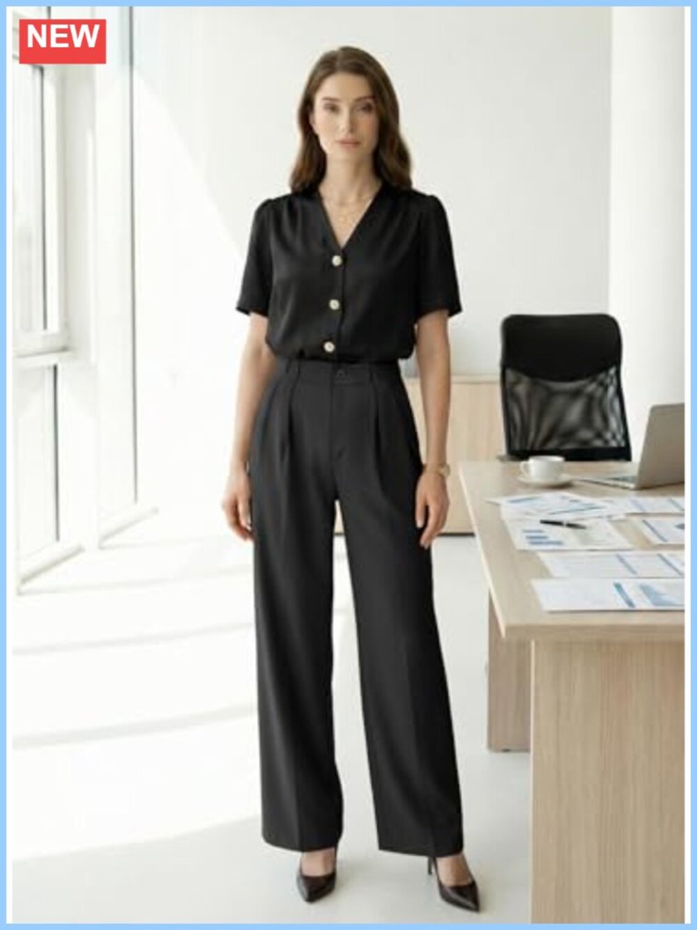 Wide Leg Dress Pants High Waisted Pleated Front Business Casual Palazzo - Picture 2 of 6